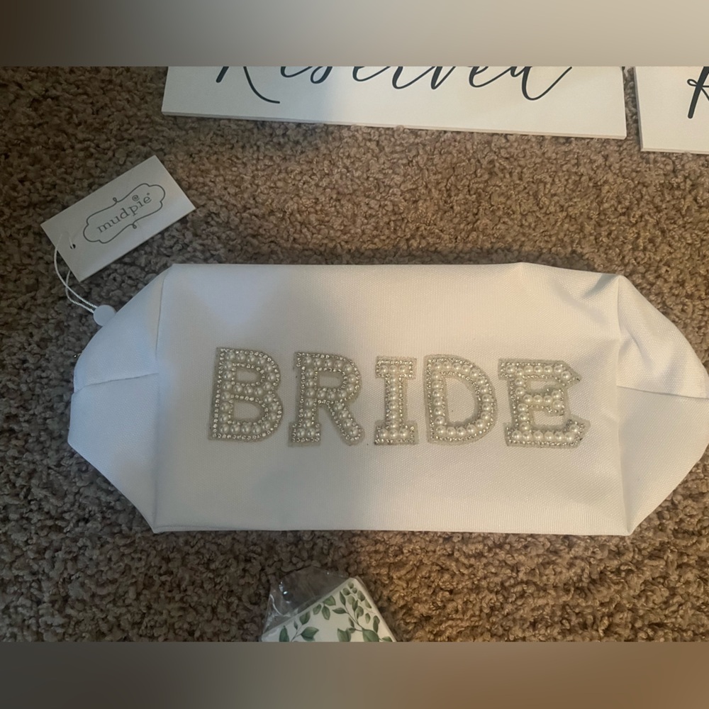 Bride Makeup/Toiletry Bag with Pearl Accents